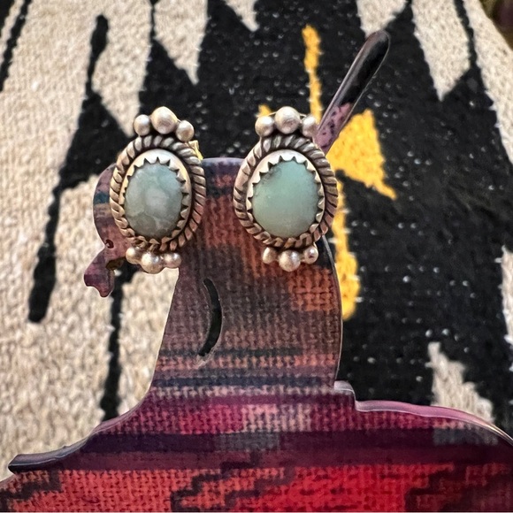 ❤️ Paloma Turquoise Navajo Southwestern Brushed 925 Stud Earrings Closed Back 4G - Picture 15 of 15